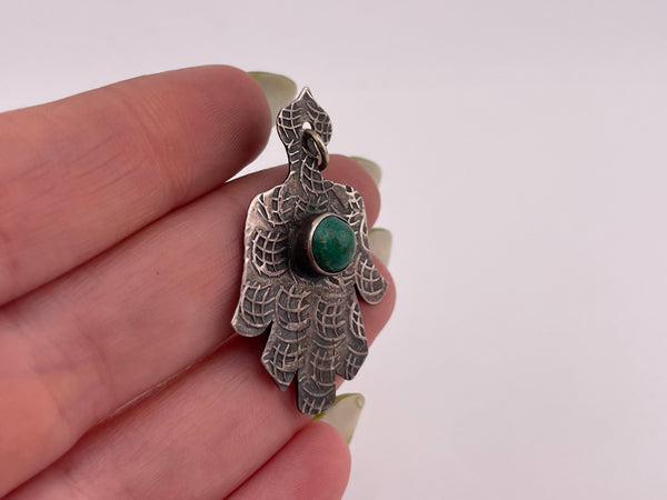 sterling silver chrysocolla hamsa hand pendant
