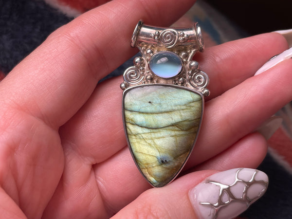 sterling silver Sajen labradorite glass slide bail pendant