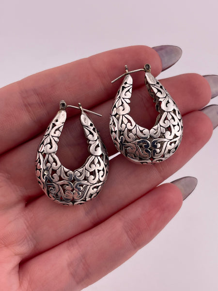 sterling silver cut-out basket hoop earrings