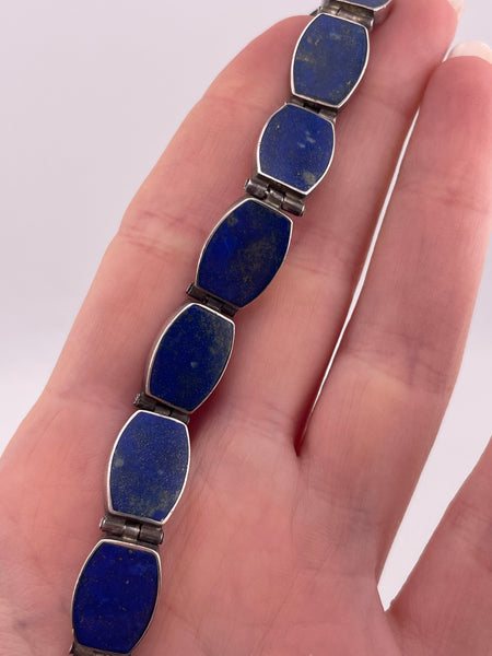 sterling silver 7 5/8" lapis link bracelet