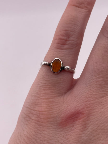size 5.25 sterling silver oval orange glass ring