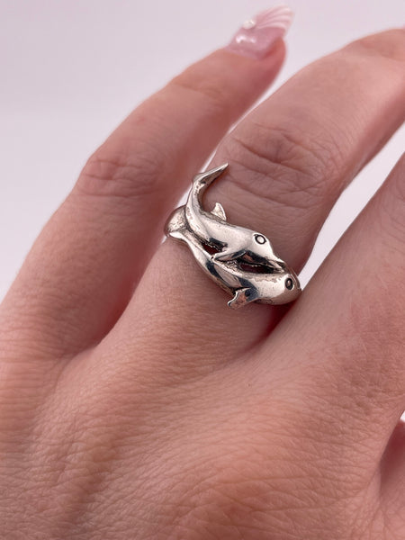 size 7.25 sterling silver rhodium plated dolphin ring