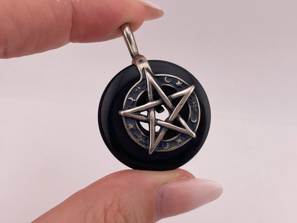 sterling silver dark green stone pentagram pendant