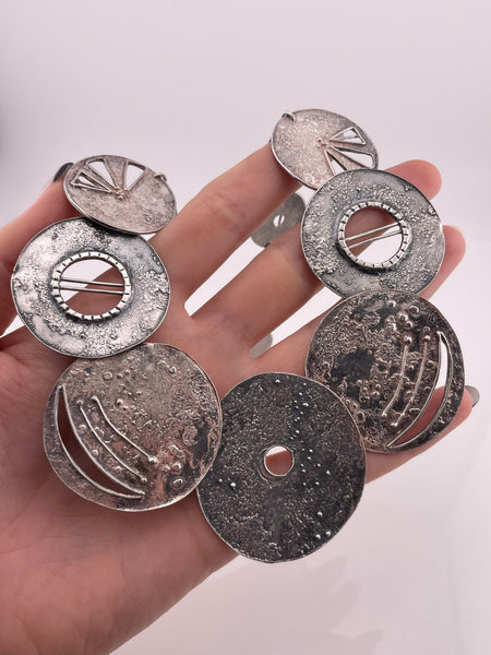 sterling silver 18 1/2" heavy lunar artisan collar necklace
