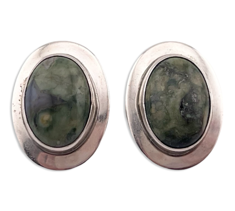 sterling silver green jasper clip on earrings