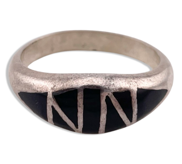 size 6.75 sterling silver black resin inlay style band ring