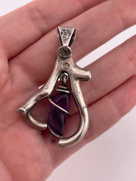 sterling silver heavy Mexican Taxco amethyst pendant
