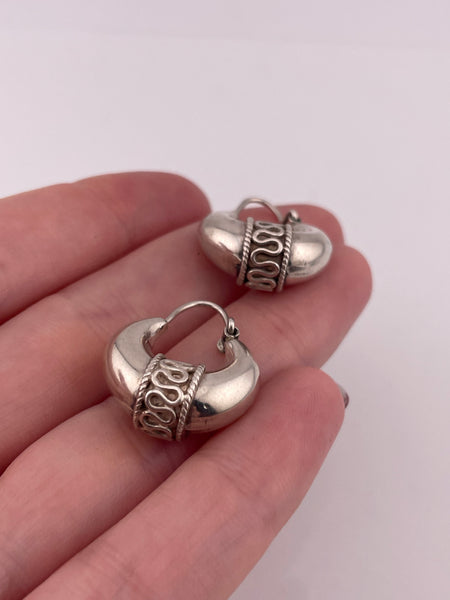 sterling silver Bali style jug hoop earrings
