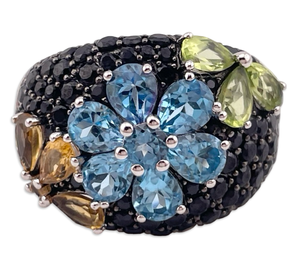 size 9.25 sterling silver multi-gemstone flower ring