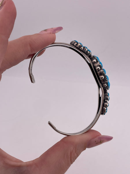 sterling silver synthetic turquoise cluster cuff bracelet
