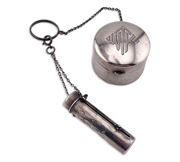 sterling silver antique chatelaine powder compact & lipstick holder **AS IS**