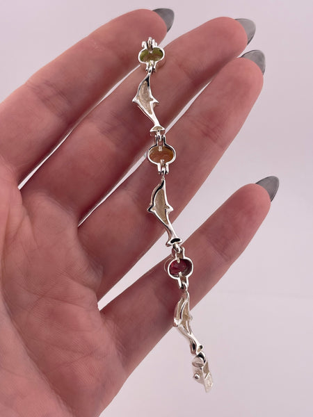 sterling silver 6-7/8" rhodium plated faceted multi-stone dolphin bracelet