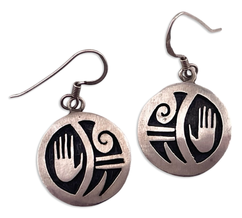 sterling silver overlay hand design hook dangle earrings