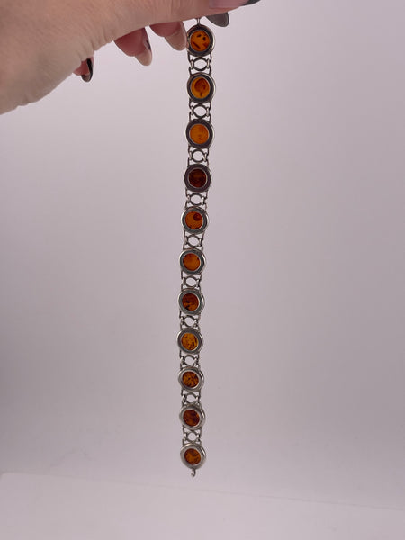 sterling silver 7-1/4" amber link bracelet