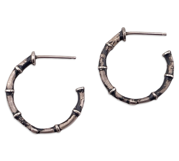 sterling silver 7/8" bamboo partial hoop post earrings ***AS IS***
