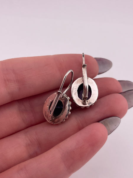 sterling silver amethyst hook lever-back earrings