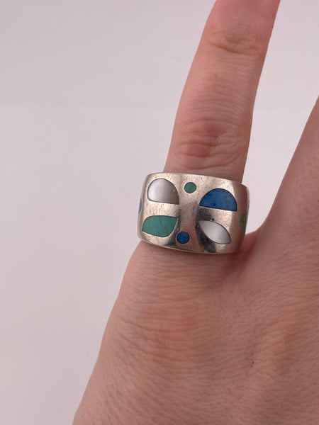size 6 sterling silver faux stone wide band ring ***AS IS***
