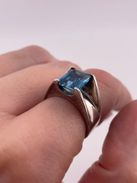 size 6.75 sterling silver faceted blue topaz prong setting ring