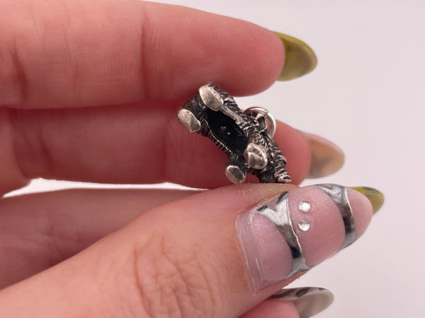 sterling silver solid 3D terrier w/ bow dog charm pendant