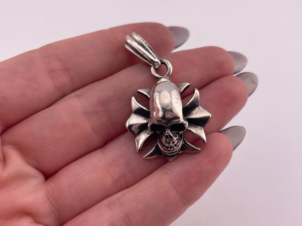 sterling silver King Baby skull cross pendant