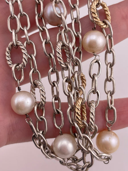 sterling silver & gold plated double strand IPS Imperial Pearl Syndicate necklace