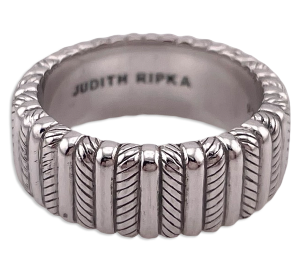 size 4.75 rhodium plated sterling silver Judith Ripka textured band ring