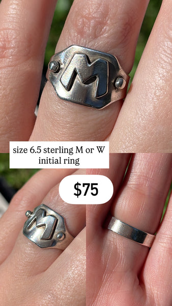 RESERVED PRIVATE LISTING -- sterling silver M signet ring A42
