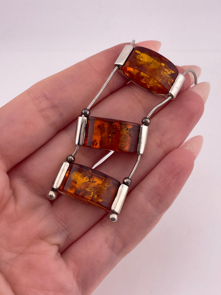 sterling silver 18-3/8" rhodium plated 3-tier amber slide snake chain necklace