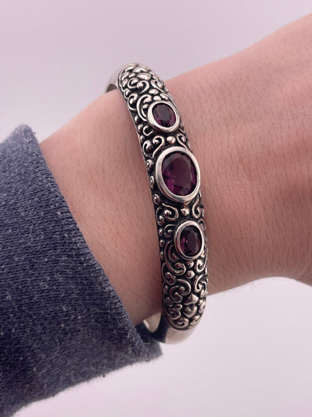 sterling silver large faceted purple glass cuff bracelet