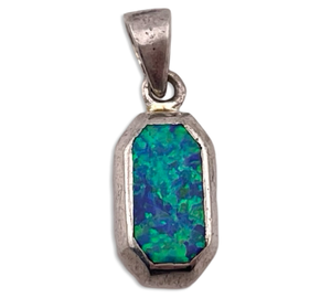 sterling silver lab opal pendant