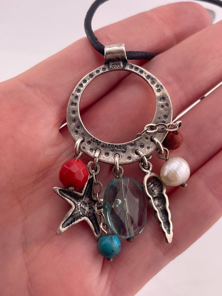 sterling silver 18-1/2" syntheitc cord charm necklace