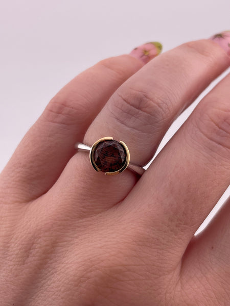 size 6 sterling silver gold wash faceted glass CZ  ring