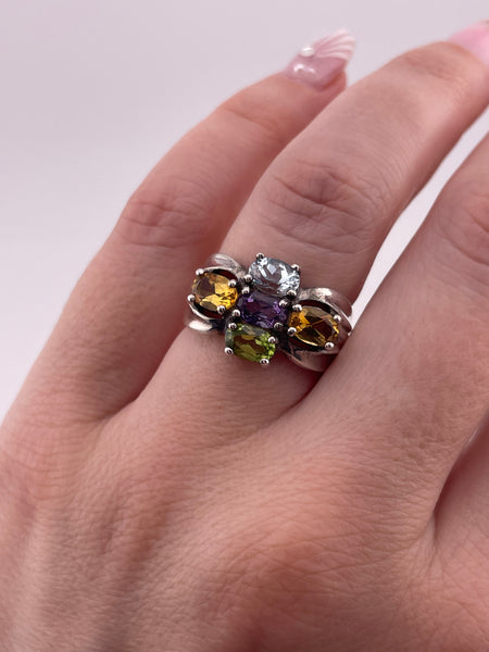 size 7 sterling silver faceted multi-gemstone ring