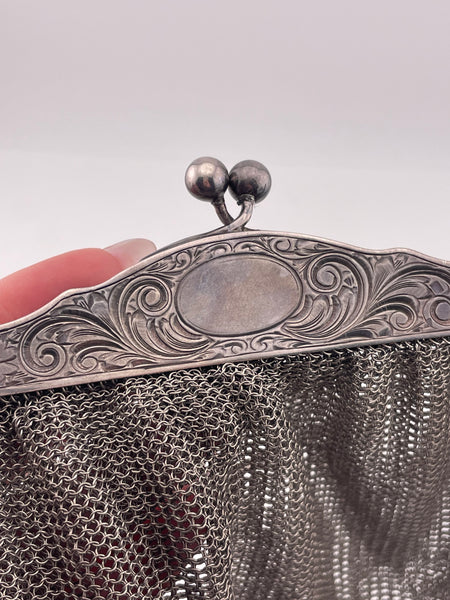 sterling silver 211 gram etched floral mesh purse bag