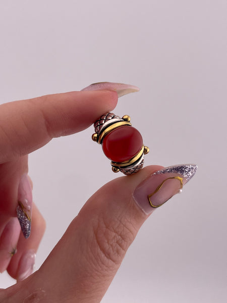 size 7.25 sterling silver gold plated red glass ring