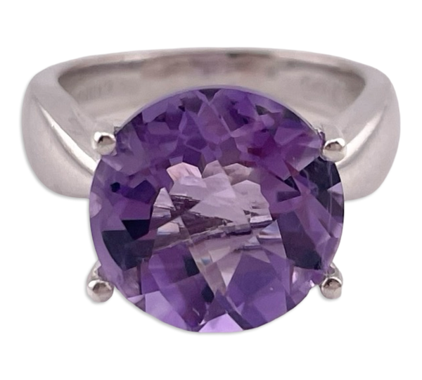 size 6.5 sterling silver faceted amethyst prong setting ring