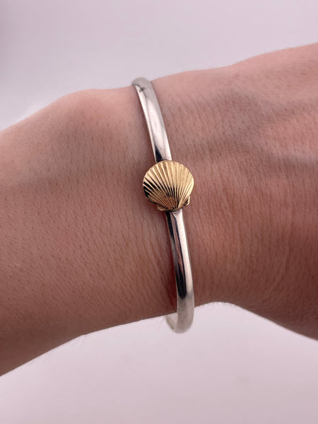sterling silver & gold plated scallop shell hinge bangle bracelet