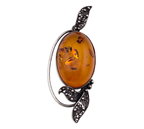 sterling silver amber filigree pendant