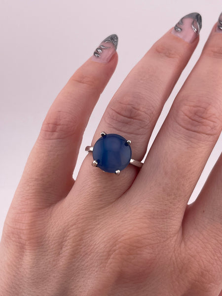size 6.75 sterling silver blue glass ring