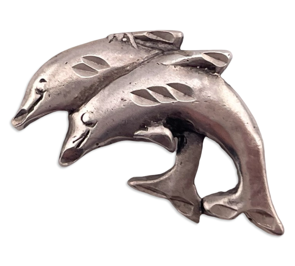 sterling silver etched double dolphin hidden bail pendant