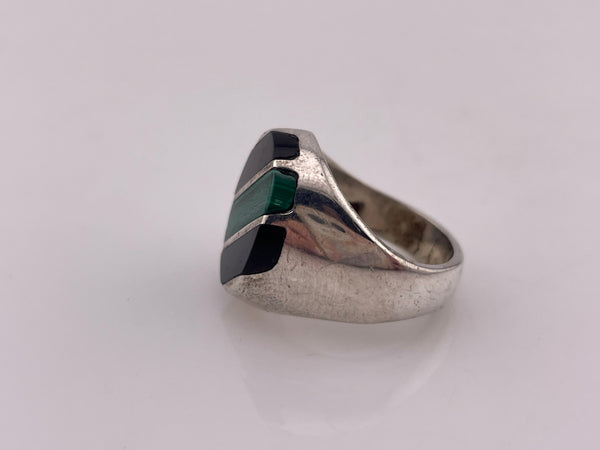 size 6.75 sterling silver chunky malachite & onyx ring