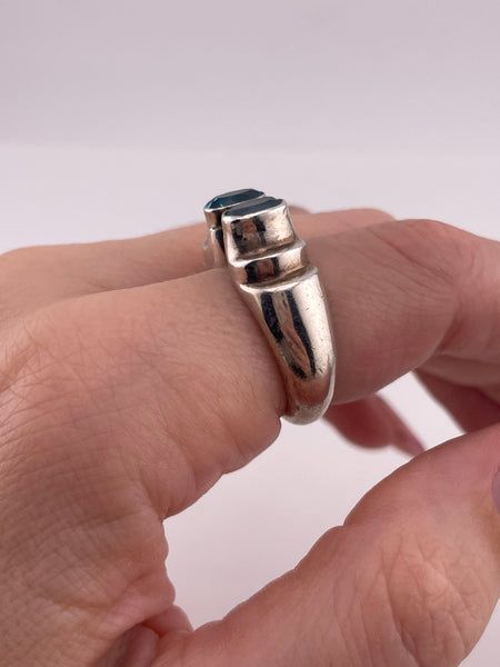 size 7 sterling silver heavy chunky faceted blue topaz ring