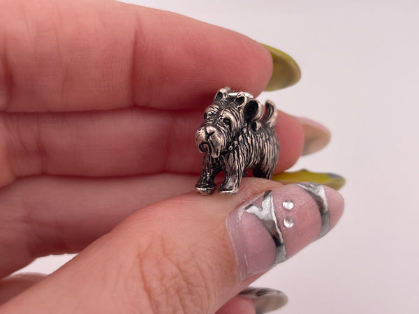 sterling silver solid 3D terrier w/ bow dog charm pendant