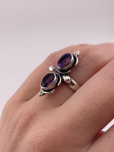 size 6 sterling silver faceted double amethyst ring