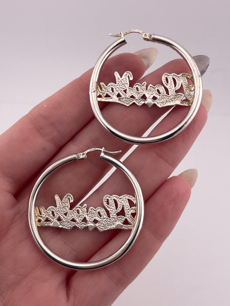 sterling silver "I Love You" hoop earrings
