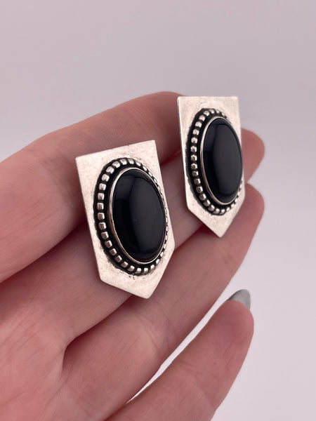 sterling silver onyx post earrings