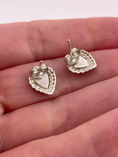 sterling silver small diamond cut heart post earrings