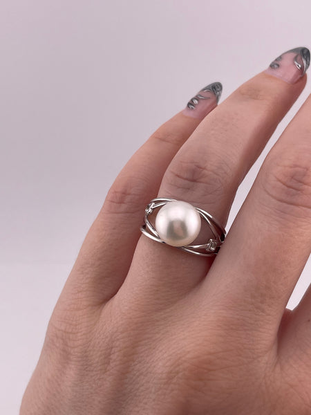 size 7 sterling silver faux pearl faceted topaz ring