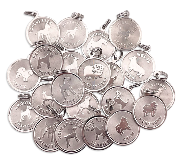 sterling silver vintage round dog breed charm pendant
