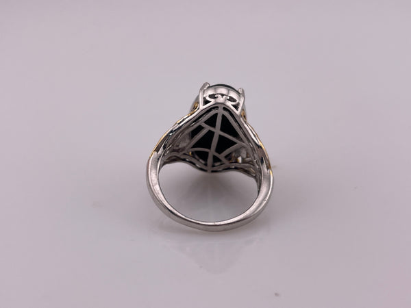 size 7.25 sterling silver gold wash synthetic black stone ring